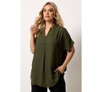 Yours Women's Half Placket V-Neckline Blouse in Dark Olive | Size: 26-28 Yours Dark Olive 26-28