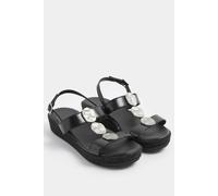 Yours Women's Hammered Disk Wedge Sandals In Wide E Fit in Black | Size: 9EEE