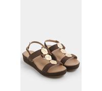 Yours Women's Hammered Disk Wedge Sandals In Wide E Fit in Chocolate | Size: 6EEE