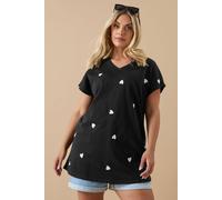 Yours Curve Heart Embroidered T-Shirt - Women's - Plus Size Curve Black