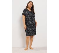 Yours Women's Heart Print Placket Nightdress in Black | Size: 10/12