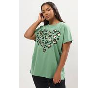 Yours Women's Heart Print T-Shirt in Green | Size: 20