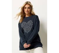 Yours Women's Heart Printed Sweatshirt in Dark Navy | Size: 14