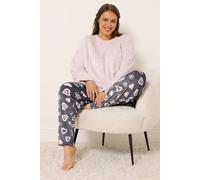 Yours Women's Heart Texture Borg Lounge Set in Baby Pink | Size: 26-28 Yours Baby Pink 26-28