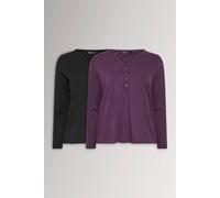 Yours Women's Henley Long Sleeve Cotton T-Shirts in Purple | Size: 16