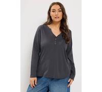 Yours Women's Henley Long Sleeve T-Shirt in Grey | Size: 30/32