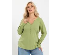 Yours Women's Henley Long Sleeve T-Shirt in Light Green | Size: 34/36