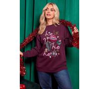 Yours Women's 'Ho Ho Ho' Sequin Baubles Sweatshirt in Burgundy | Size: 30/32