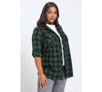 Yours Curve Hooded Check Shirt - Women's - Plus Size Curve Green