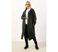 Yours Curve Khaki Green Button Through Hooded Jacket - Women's - Plus Size Curve