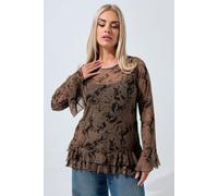 Yours Women's Horse Print Mesh Blouse in Brown | Size: 20 Yours Brown 20