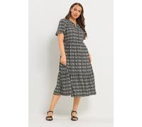Yours Women's Ikat Print Half Placket Dress in Black | Size: 30/32