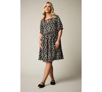 Yours Curve Ikat Print Textured Mini Dress - Women's - Plus Size Curve Black