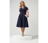 Yours Women's Keyhole Skater Midi Dress in Mid Navy | Size: 14