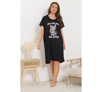 Yours Women's Kitten Dipped Back Nightdress in Black | Size: 34/36