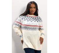 Yours Curve White Fairisle 'Les Alpes' Knitted Jumper - Women's - Plus Size Curve