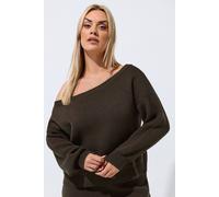 Yours Women's Knitted Off-Shoulder Jumper in Chocolate | Size: 26-28 Yours Chocolate 26-28