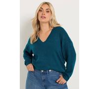Yours Women's Knitted V-Neckline Jumper in Green | Size: 18/20