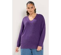 Yours Women's Knitted V-Neckline Jumper in Purple | Size: 18/20