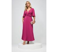 Yours London Curve Knot Pleated Maxi Dress - Women's - Plus Size Curve Dark Pink