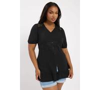 Yours Curve Jersey Lace Frill Smock Top - Women's - Plus Size Curve Black