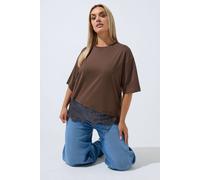 Yours Women's Lace Hem Asymmetric Top in Brown | Size: 12