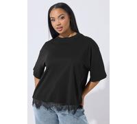 Yours Women's Lace Hem T-Shirt in Black | Size: 18