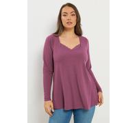 Yours Women's Lace Insert Ribbed Top in Dark Pink | Size: 16
