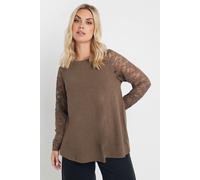Yours Curve Lace Long Sleeve Top - Women's - Plus Size Curve Brown