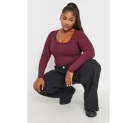 Yours Curve Burgundy Long Sleeve Lace Bodysuit - Women's - Plus Size Curve