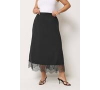 Yours Women's Lace Trim Gathered Skirt in Black | Size: 30/32