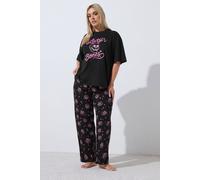 Yours Women's 'Lazy Bones' Skull Pyjama Set in Black | Size: 10/12