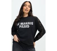 Yours Women's 'Le Marais Paris' Lace Sweatshirt in Black | Size: 16