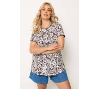 Yours Curve Leaf Contrast Stitch Swing T-Shirt - Women's - Plus Size Curve Brown
