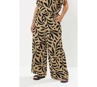 Yours Women's Leaf Crinkle Wide Leg Trousers in Natural | Size: 14 Yours Natural 14