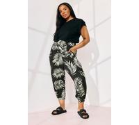 Leaf Cropped Harem Trousers Yours Black 26-28