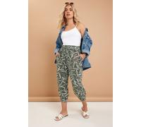 Leaf Print Cropped Harem Trousers Yours Light Khaki 26-28