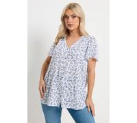 Yours Curve & Blue Leaf Print Linen Blouse - Women's - Plus Size Curve