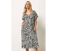 Yours Curve Brown & Green Leaf Print Dress - Women's - Plus Size Curve