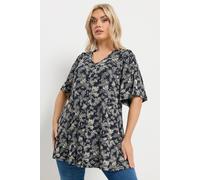 Yours Curve Blue Leaf Print Pleat Front Top - Women's - Plus Size Curve