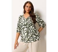 Yours Women's Leaf Print Puff Sleeve Top in Olive | Size: 12