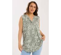 Yours Women's Leaf Print Sleeveless Blouse in Green | Size: 16