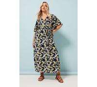 Yours Women's Leaf Print Wrap Midaxi Dress in Dark Navy | Size: 30-32 Yours Dark Navy 30-32