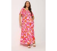 Yours Curve Palm Leaf Shirred Maxi Dress - Women's - Plus Size Curve Pink