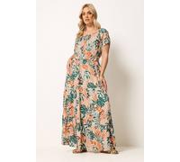 Yours Women's Leaf Tie Neck Bardot Maxi Dress in Natural | Size: 22-24 Yours Natural 22-24