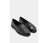 Yours Women's Leather Croc Embossed Loafers In Wide E Fit in Black | Size: 5EEE