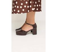 Yours - Croc Faux Leather Platform Block Heels in Extra Wide Eee Fit - Women's Brown
