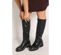Yours Women's Leather Wedge Boots In Wide E Fit in Black | Size: 4E