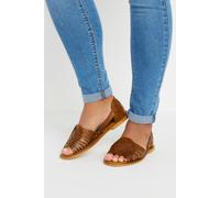 Yours - Leather Woven Flat Sandals in Wide E Fit & Extra Wide Eee Fit - Women's Brown