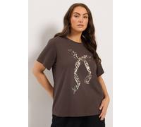 Yours Women's Leopard Bow Cotton T-Shirt in Chocolate | Size: 30/32